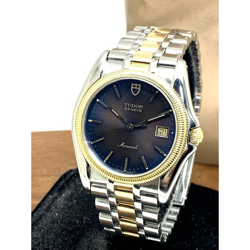 Tudor Mens Watch 15633 Monarch Vintage Swiss Brown Dial Two Tone Gold Steel 36mm